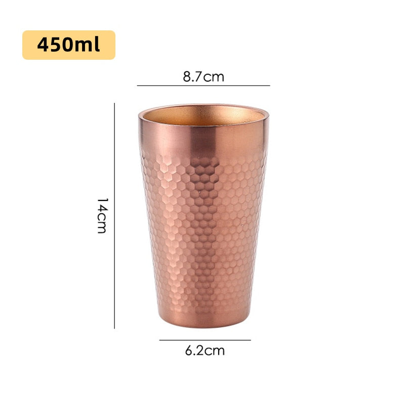 304 Stainless Steel Mug Double-Wall Keep Cold Beer Cup Hammered